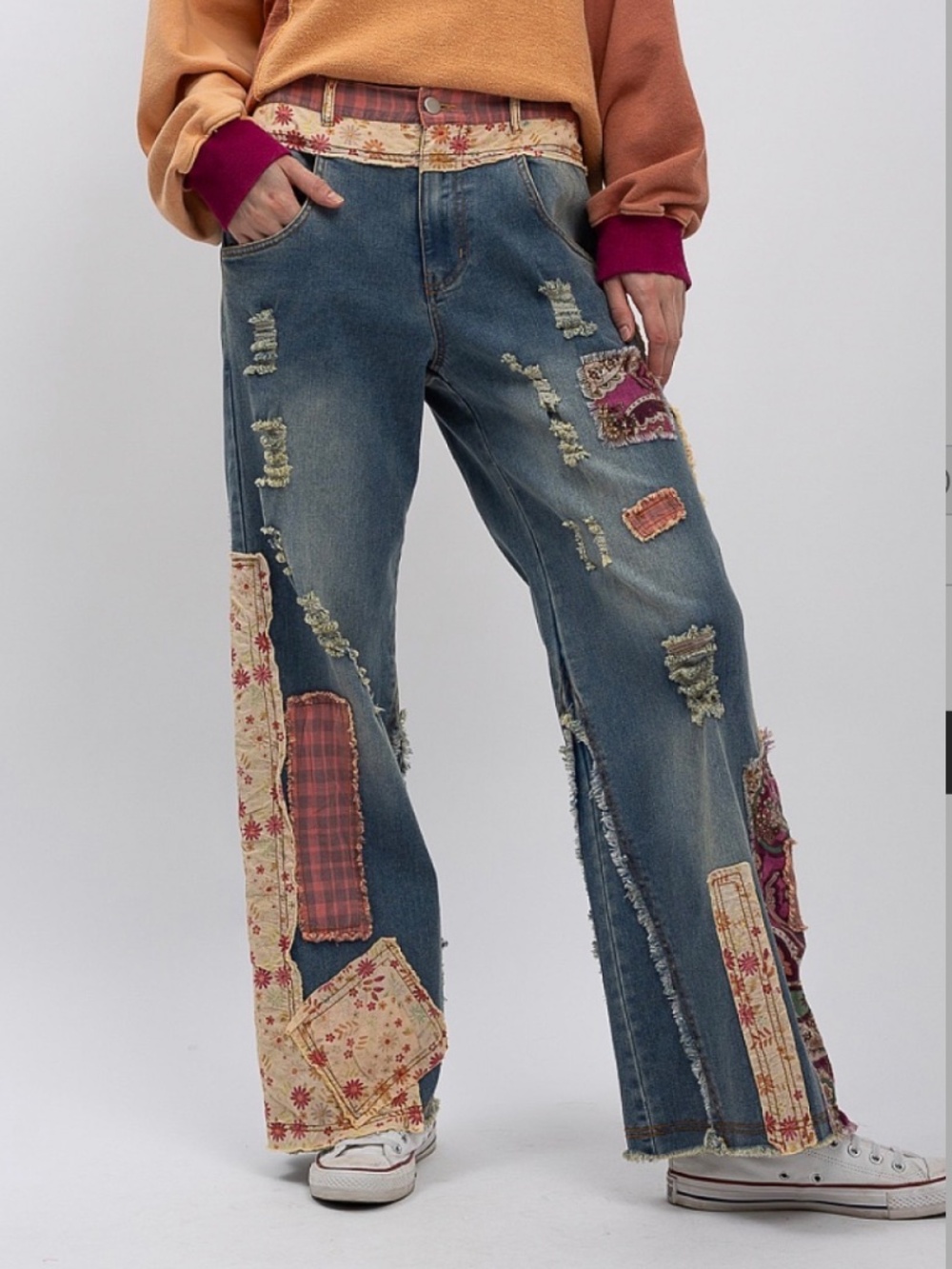 ❤️ BLUE VELVET “ LAURIE “ BLUE VELVET PATCHWORK DENIM JEANS PANTS - Picture 4 of 4
